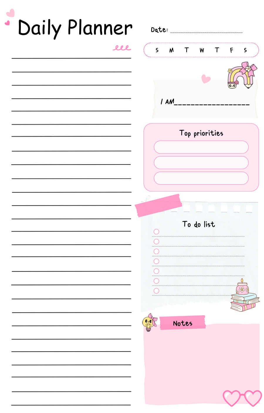 Daily Productivity Planner – Undated, 50 Pages, Girly & Fun