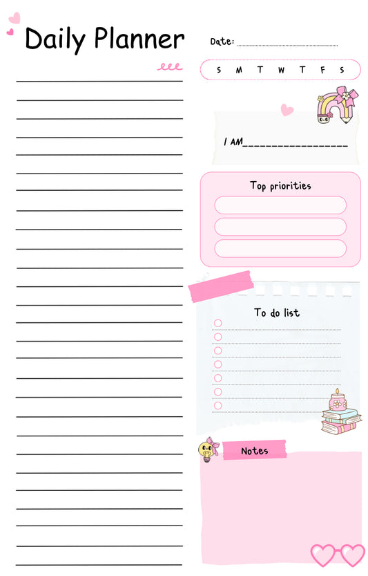 Daily Productivity Planner – Undated, 50 Pages, Girly & Fun