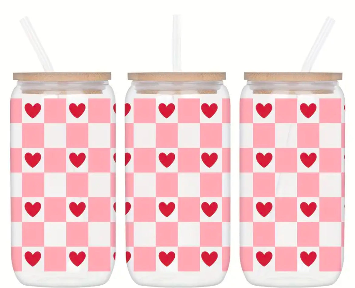 Glass Cups - Pink/Red Hearts