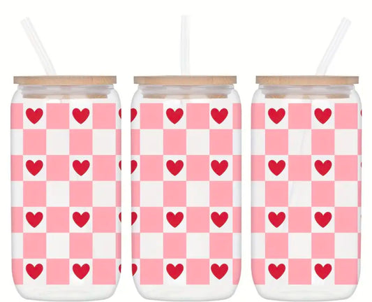 Glass Cups - Pink/Red Hearts